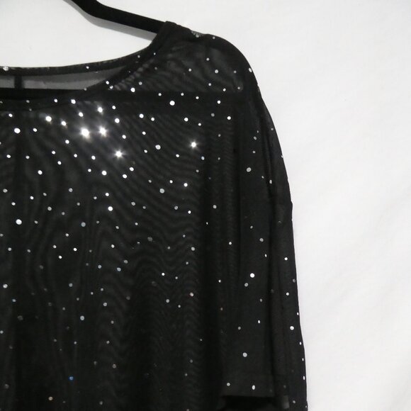 Unbranded | P2P 24 inches measured | Sheer Black Short Sleeve Sequin Shirt - Picture 5 of 13